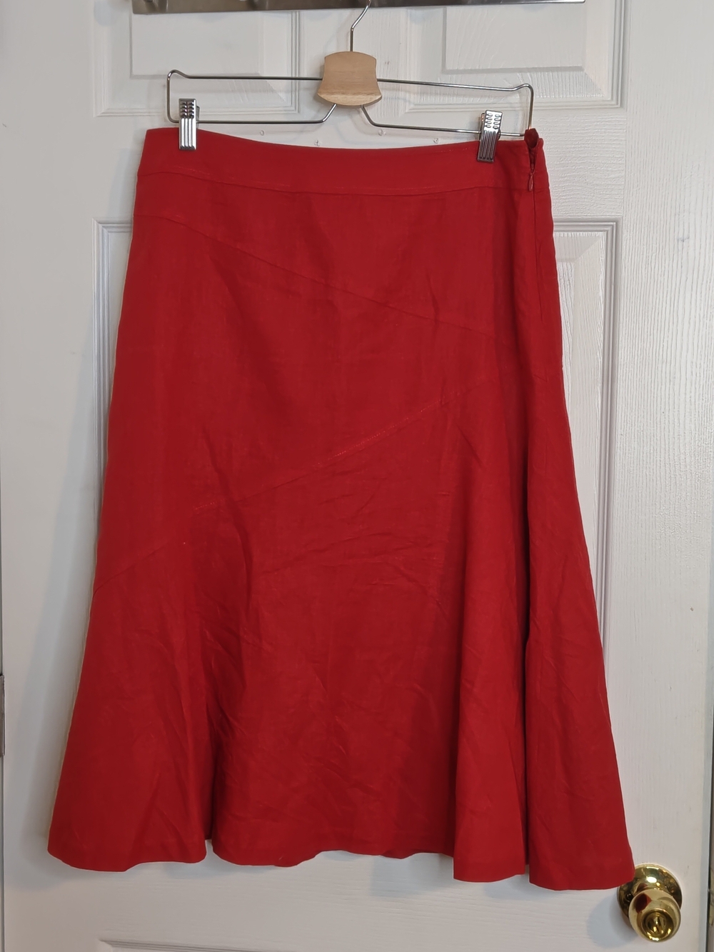 Laura Red Linen Cotton A-Line Midi/Maxi Skirt Size 8